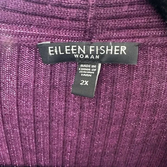 Eileen Fisher Ribbed Open Cardigan Sweater Merino Wool Women's Purple Size 2X